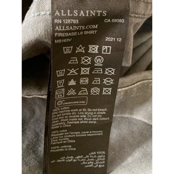 Allsaints Firebase Mens Large Olive Denim Shirt EUC Flap Pockets RII10585 - Picture 3 of 10